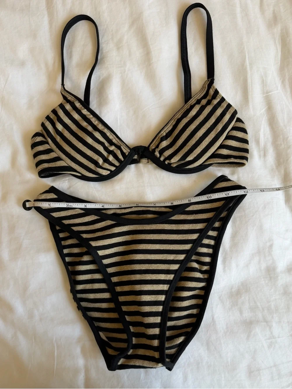 Vintage Baja Blue Striped Black and Beige Underwire Bikini